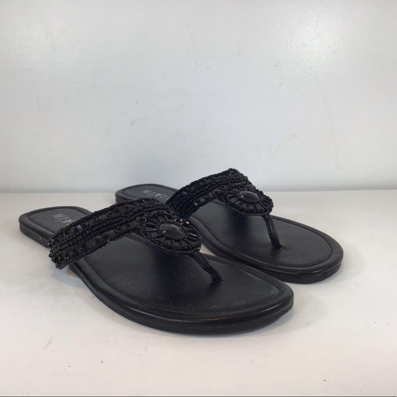 MEXIT BLACK BEADED EMBELLISHED T STRAP SANDALS SZ 9 - Picture 3 of 10